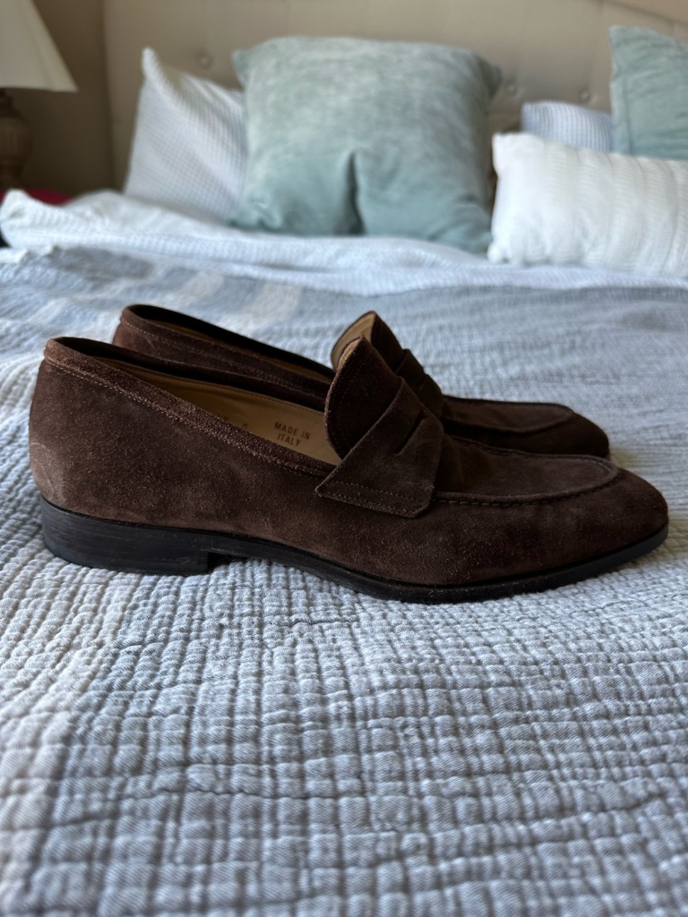 Barneys New York Suede Loafers Brown Mens 8.5 Made in Italy Leather Sole Penny